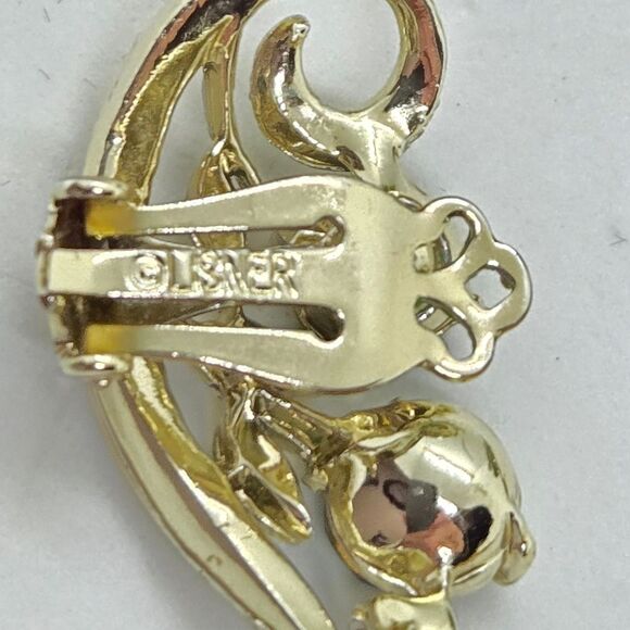 Vintage Signed LISNER Gold Tone Green Rhinestone Clip On Earrings - Picture 8 of 9